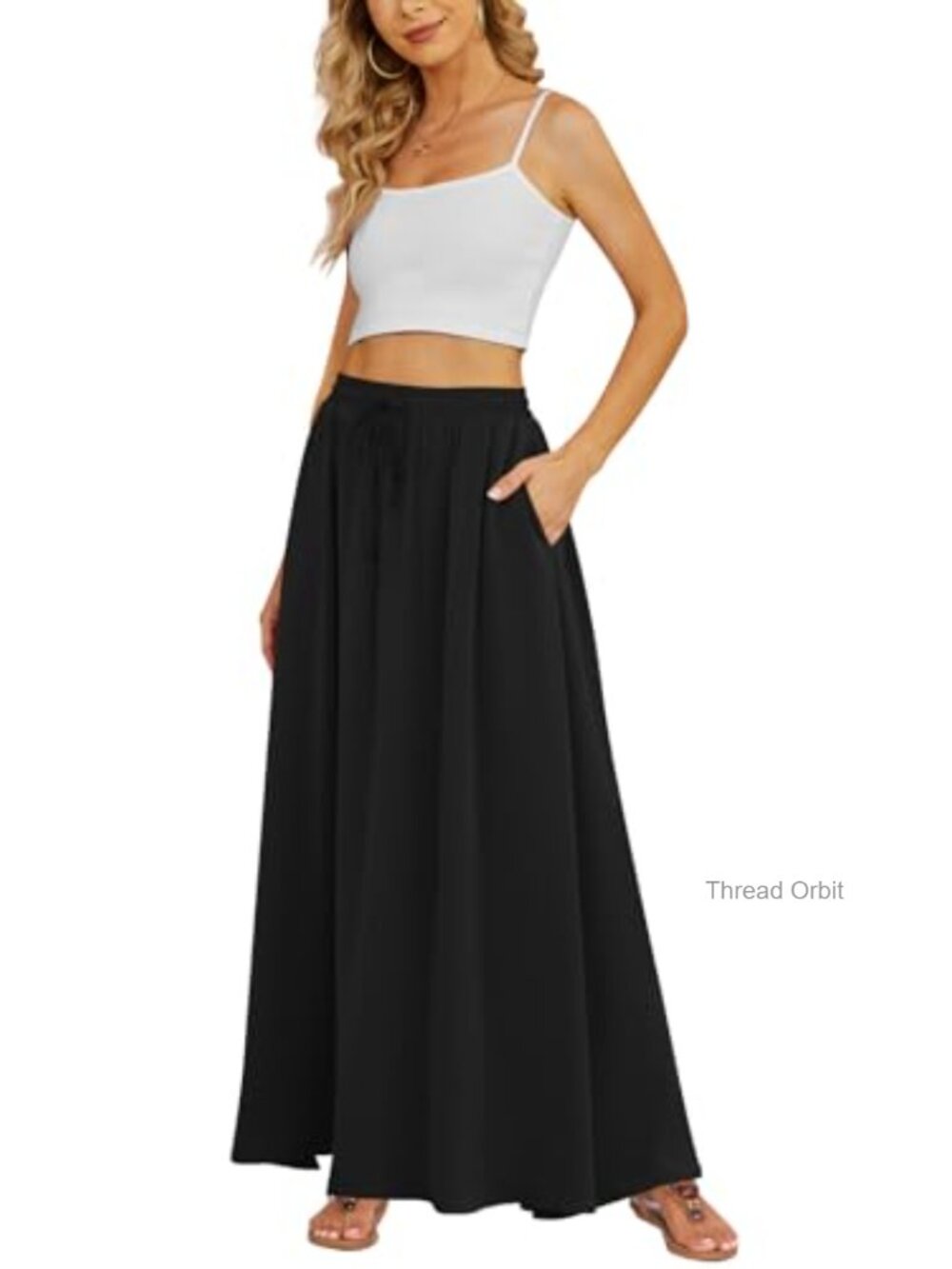 Flowy High Waist Maxi Skirt with Pockets Chiffon Casual Long Skirt